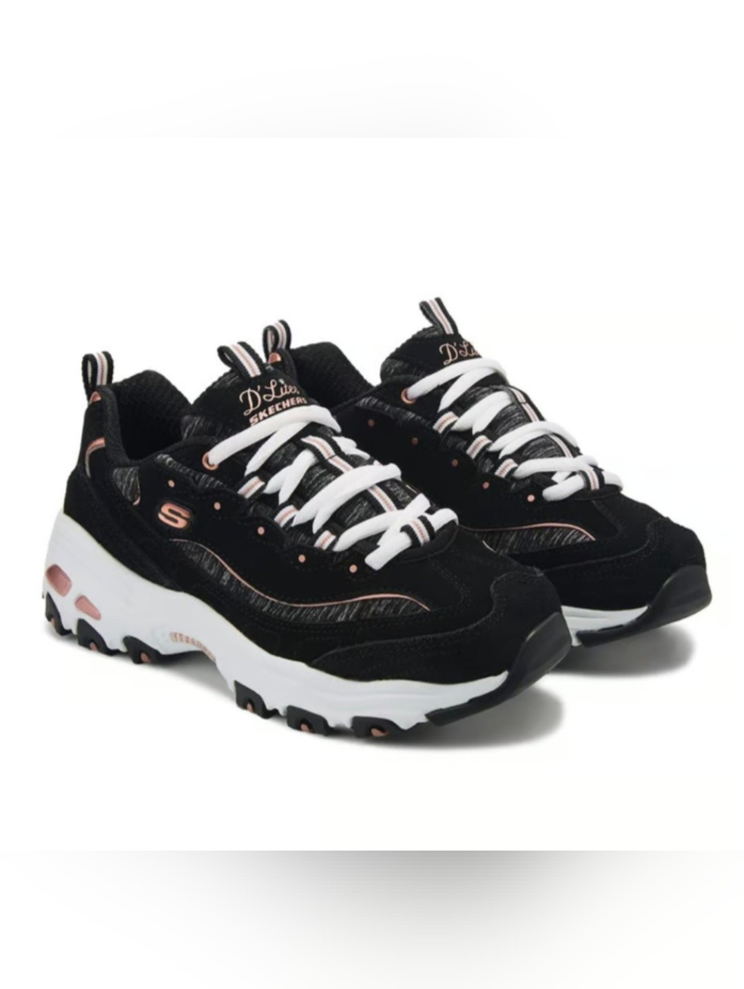 Skechers D'lites Sneakers Womens 8.5 Black Grey Pink Air-Cooling Memory Foam
